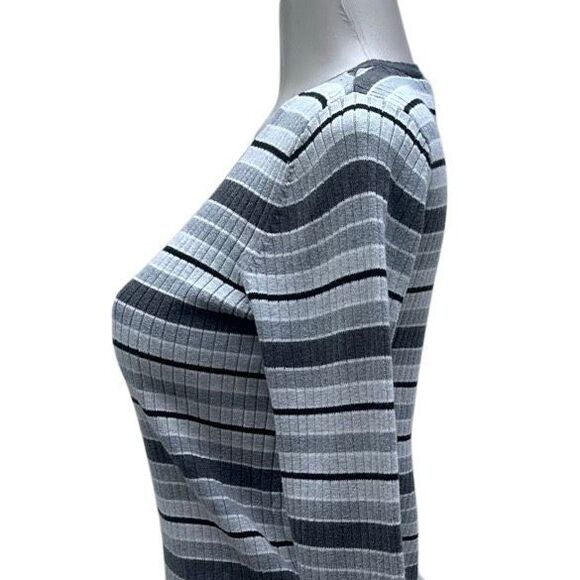 Liz Claiborne Lizsport Sweater Womens Medium Gray Striped Ribbed Stain Resistant - Picture 8 of 12